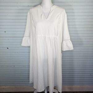 NWT Emery Rose White 100% Cotton Boho 3/4 Flutter Sleeves Cut Outs Size 2XL